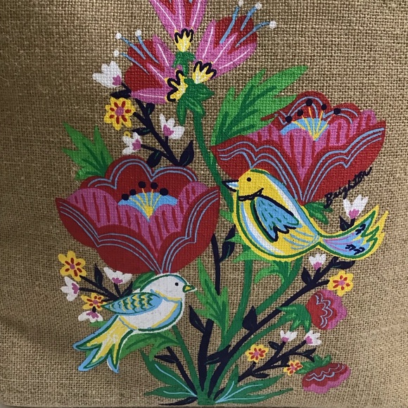 Brighton Lovebirds Floral Jute Canvas w/Leather Handles Tote Bag NEW - Picture 16 of 16